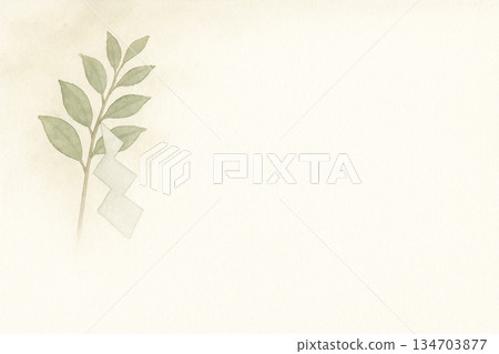Sakaki Series: A minimalist background with a tamagushi (sacred branch) on the left, dominated by white space Sakaki Series: A minimalist background with a tamagushi (sacred branch) on the left, dominated by white space 134703877