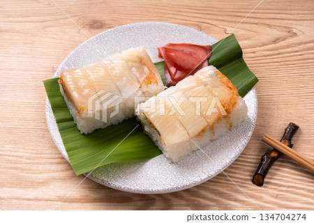 Squid and cod roe pressed sushi 134704274