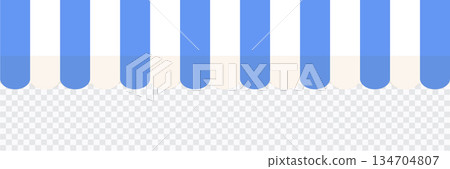 Awning tent canopy striped roof, sunshade. Cafe, shop or restaurant front view curtain. Rain protection awning for franchise stores Awning tent canopy striped roof, sunshade. Cafe, shop or restaurant front view curtain. Rain protection awning for franchise stores 134704807