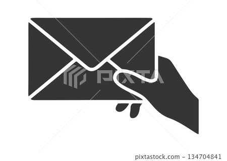 Silhouette icon of a hand holding a letter 134704841
