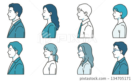 各種商務人士插圖(上半身,側身)(AI生成) 各種商務人士插圖(上半身,側身)(AI生成) 134705171