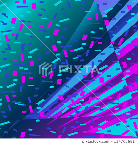 Festive abstract background with confetti vector illustration. Neon Blue Pink gradient geometric pattern. Trendy modern graphic design for Cover Banner Backdrop Poster Flyer Party Decor Template Event 134705691
