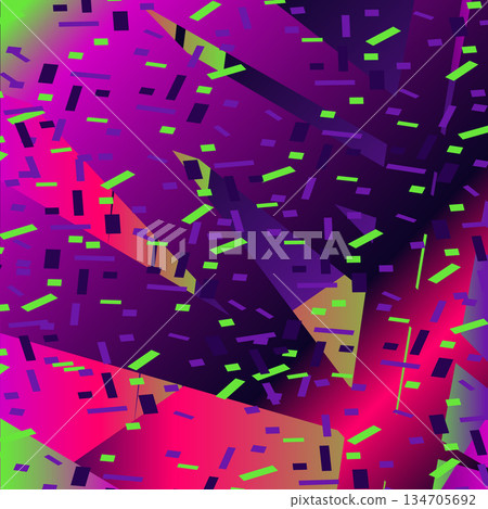 Abstract geometric shapes with confetti background vector illustration. Neon gradient pattern. Trendy modern graphic design for Cover Banner Backdrop Poster Flyer Party Decor Template Event Greeting 134705692