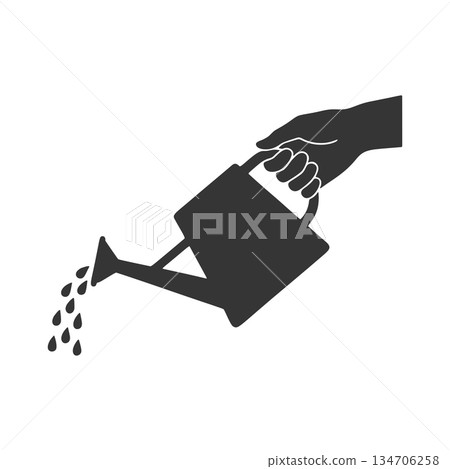 Silhouette icon of a hand watering plants with a watering can Silhouette icon of a hand watering plants with a watering can 134706258