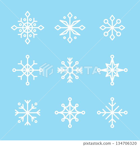 Set of snowflakes on a blue background, winter linear patterns Set of snowflakes on a blue background, winter linear patterns 134706320