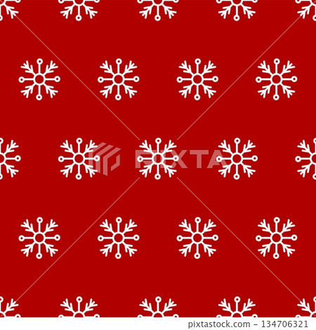 Seamless pattern with white snowflakes on a red background Seamless pattern with white snowflakes on a red background 134706321