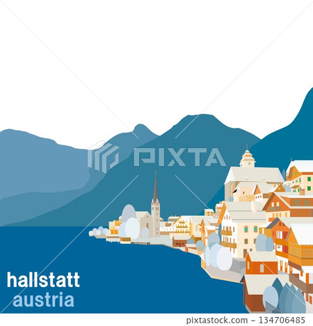 哈爾施塔特，薩爾茨卡默古特，奧地利，冬季景觀 134706485