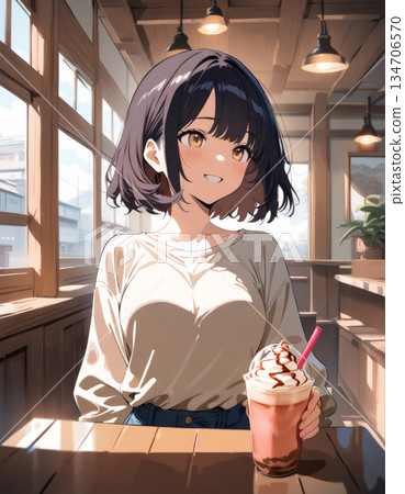 一位女士在咖啡館喝外帶星冰樂 134706570