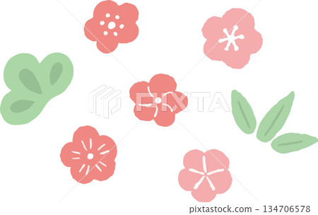 一幅筆觸隨意的松樹、竹子和梅花的插圖。 一幅筆觸隨意的松樹、竹子和梅花的插圖。 134706578