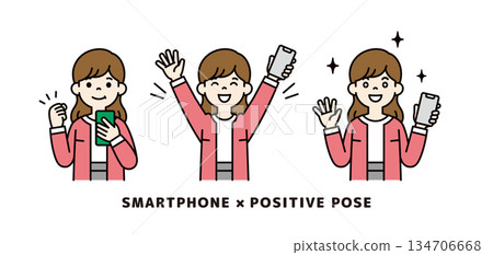 一位女性手持智慧型手機的向量插圖 / OL_Positive pose set_Color 134706668
