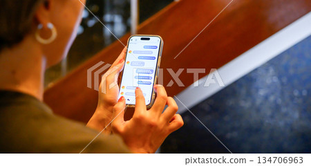 Using smartphone messages on the stairs Using smartphone messages on the stairs 134706963