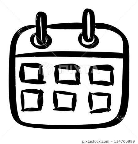 Hand-drawn calendar icon illustration in black ink sketch style 134706999