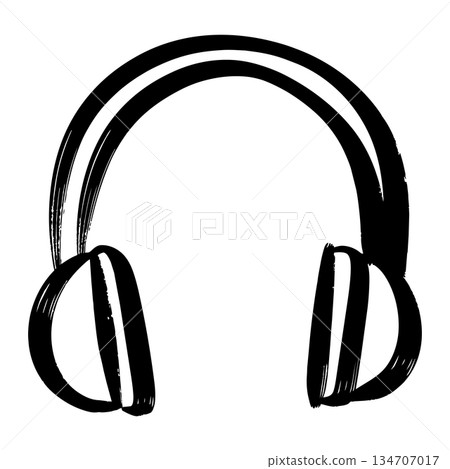 Hand-drawn sketch of headphones icon, isolated black ink brush stroke illustration on white background. Hand-drawn sketch of headphones icon, isolated black ink brush stroke illustration on white background. 134707017