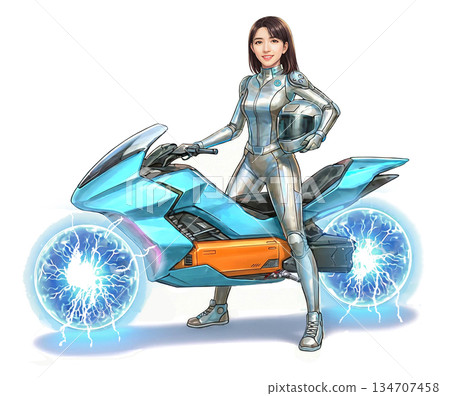A beautiful rider on a plasma bike 134707458