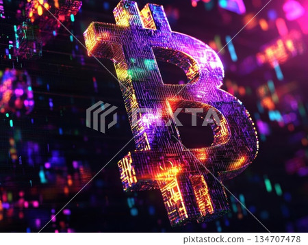 The Future of Finance: Bitcoin Symbol in Neon Lights The Future of Finance: Bitcoin Symbol in Neon Lights 134707478