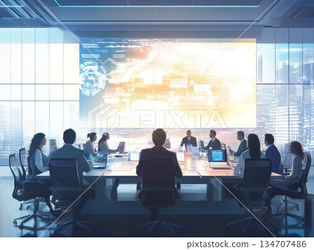 Modern Business Meeting with a Focus on Technology and Innovation 134707486