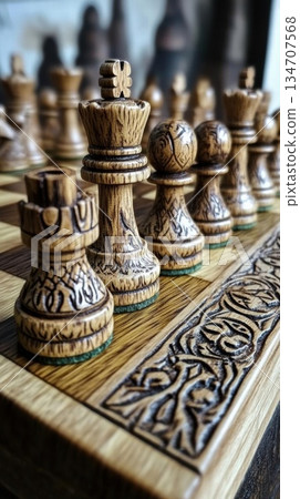 Hand-Carved Wooden Chess Set: A Masterpiece of Craftsmanship Hand-Carved Wooden Chess Set: A Masterpiece of Craftsmanship 134707568