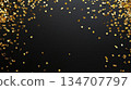 Golden Confetti on Black Background: A Festive Celebration 134707797