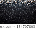 Elegant Black Glitter Background with Pearls and Diamonds 134707803