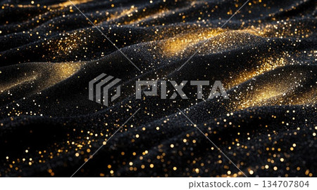 Black and Gold Glitter Waves: A Shimmering Abstract Background 134707804