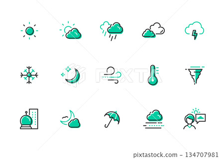 Weather forecast - set of line design style icons 134707981