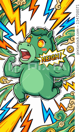 Cartoon Horse with Muscles and Lightning Cartoon Horse with Muscles and Lightning 134708071
