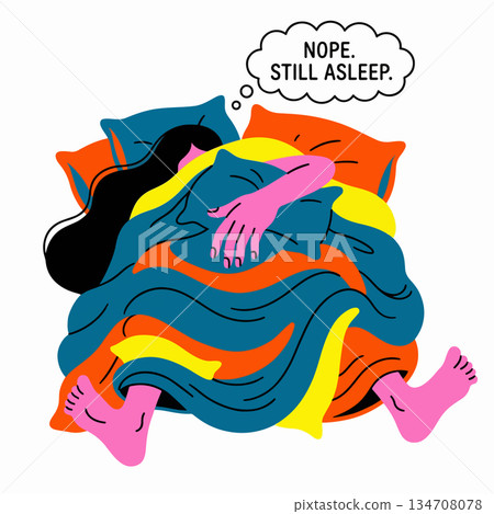Woman Sleeping Under Colorful Blanket Woman Sleeping Under Colorful Blanket 134708078