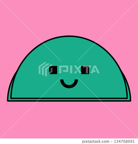 Cute Green Smiley Face on Pink Background Cute Green Smiley Face on Pink Background 134708091