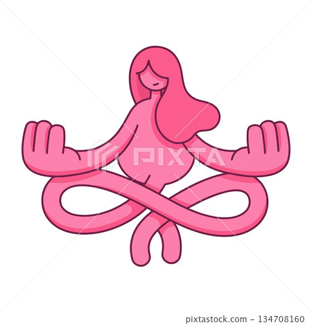 Pink Cartoon Figure in Lotus Position Pink Cartoon Figure in Lotus Position 134708160
