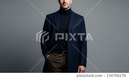 A foreign male model in his 30s or 40s wearing a Chester coat 134708276