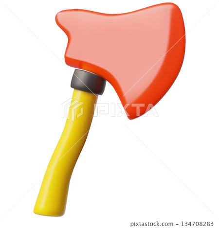 Firefighter axe 3D cartoon plastic style vector icon, hatchet with red blade, fire extinguishing equipment, instrument Firefighter axe 3D cartoon plastic style vector icon, hatchet with red blade, fire extinguishing equipment, instrument 134708283
