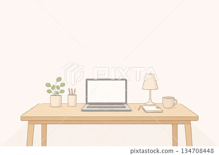 A minimalist desk illustration that expresses time spent concentrating on work 134708448