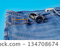 Black watch in blue jeans pocket.Fashion concept. 134708674