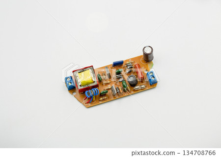 Old electronic component microcircuit closeup. 134708766