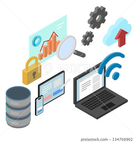 Isometric illustration: DX image Isometric illustration: DX image 134708902
