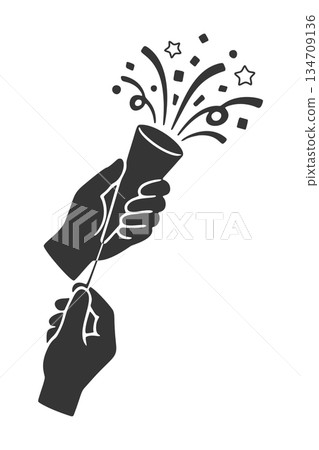 一隻手拉響派對爆竹的剪影圖標 一隻手拉響派對爆竹的剪影圖標 134709136
