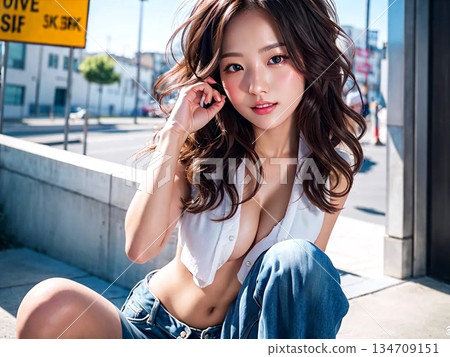 Woman handing her hair 134709151