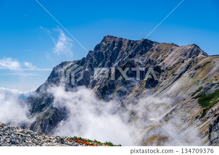 The summit of Mt. Hakuba seen from Mt. Korenge. Hakuba Oike to Mt. Hakuba in the Northern Alps 134709376