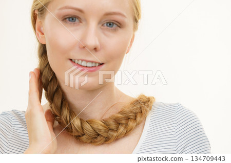 Blonde girl with braid hair 134709443