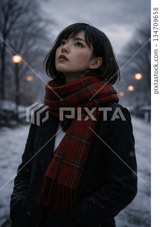 仰望天空的女子 - 肖像風格插畫 - 生成式人工智慧 134709658