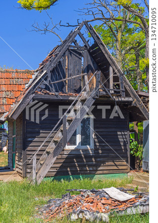 Burnt Cabin Attic Damage 134710095