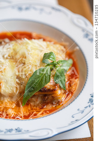 Classic lasagna with tomato sauce and cheese Classic lasagna with tomato sauce and cheese 134710285