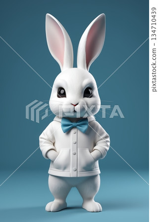 穿卫衣戴领结的卡通兔子 134710439