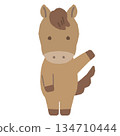 Cute 2-head-tall zodiac series - Year of the Horse / No main lines / Full body with expression and movement / Pointing and informing pose 134710444