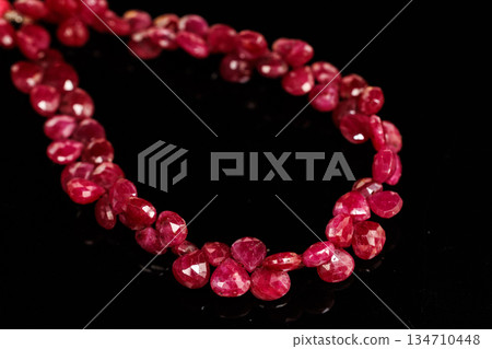 Natural Ruby Marron Cut Beads, Natural Stone, Black Background, Handmade Material Natural Ruby Marron Cut Beads, Natural Stone, Black Background, Handmade Material 134710448