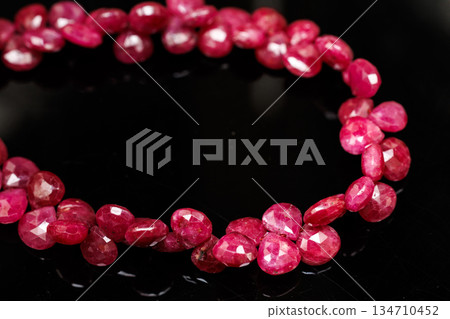 Natural Ruby Marron Cut Beads, Natural Stone, Black Background, Handmade Material 134710452