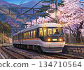 【插畫風格】櫻花美景與信濃特快車 - 由人工智慧生成 134710564
