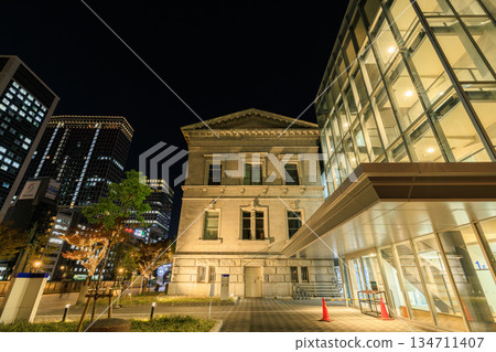 Night view of Nakanoshima, Osaka - New building of Osaka Prefectural Nakanoshima Library 134711407