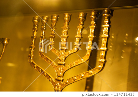 Menorah Hanukkah golden candlestick Menorah Hanukkah golden candlestick 134711435