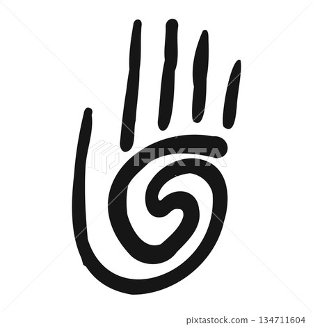 Tribal hand sun print, aztec simple symbol. Line mexican tribe doodle hand drawn decorative element. Ethnic motive. 134711604